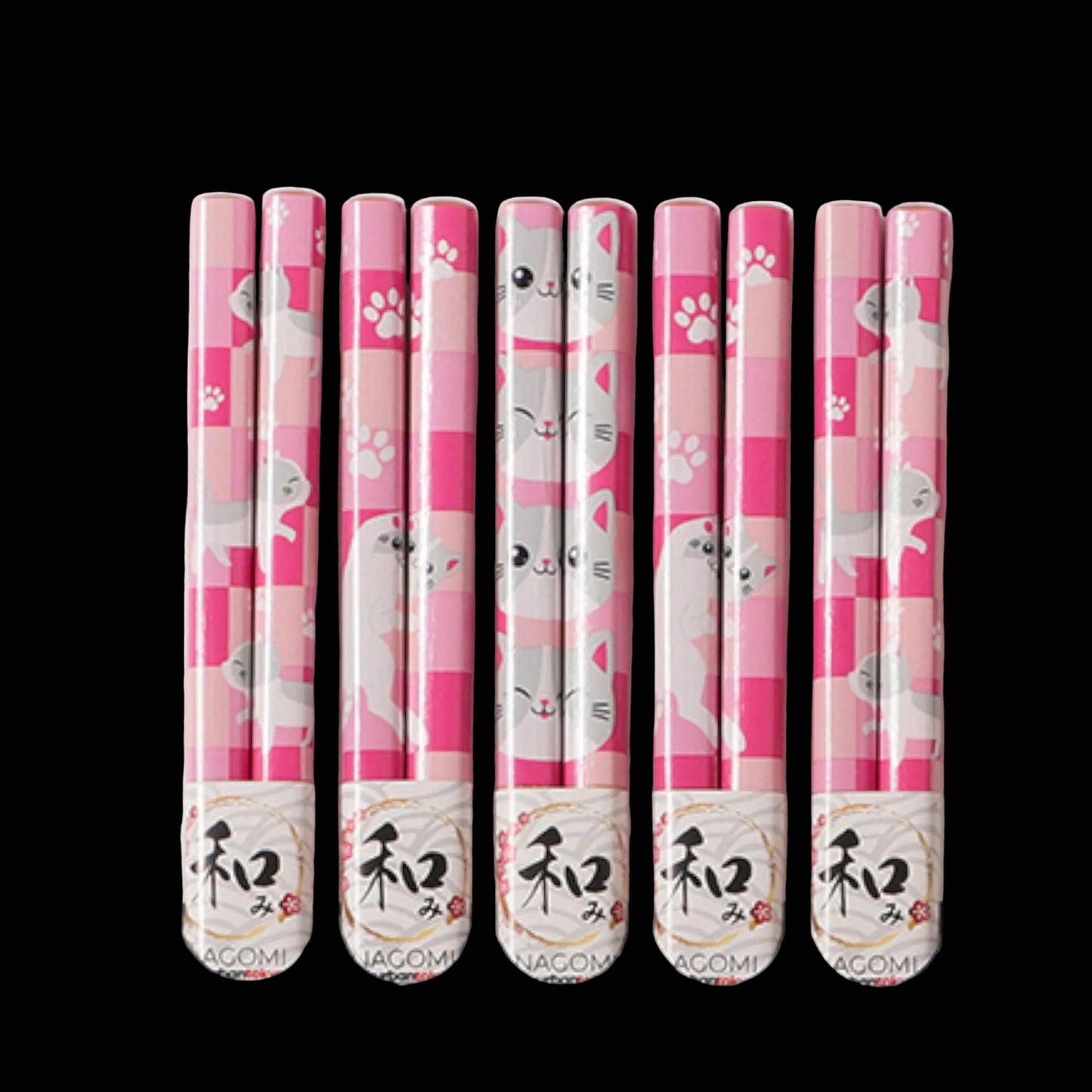 Kawaii 5-teiliges Bambus Katzen-Essstäbchen-Set "Agomi" Neko Friends