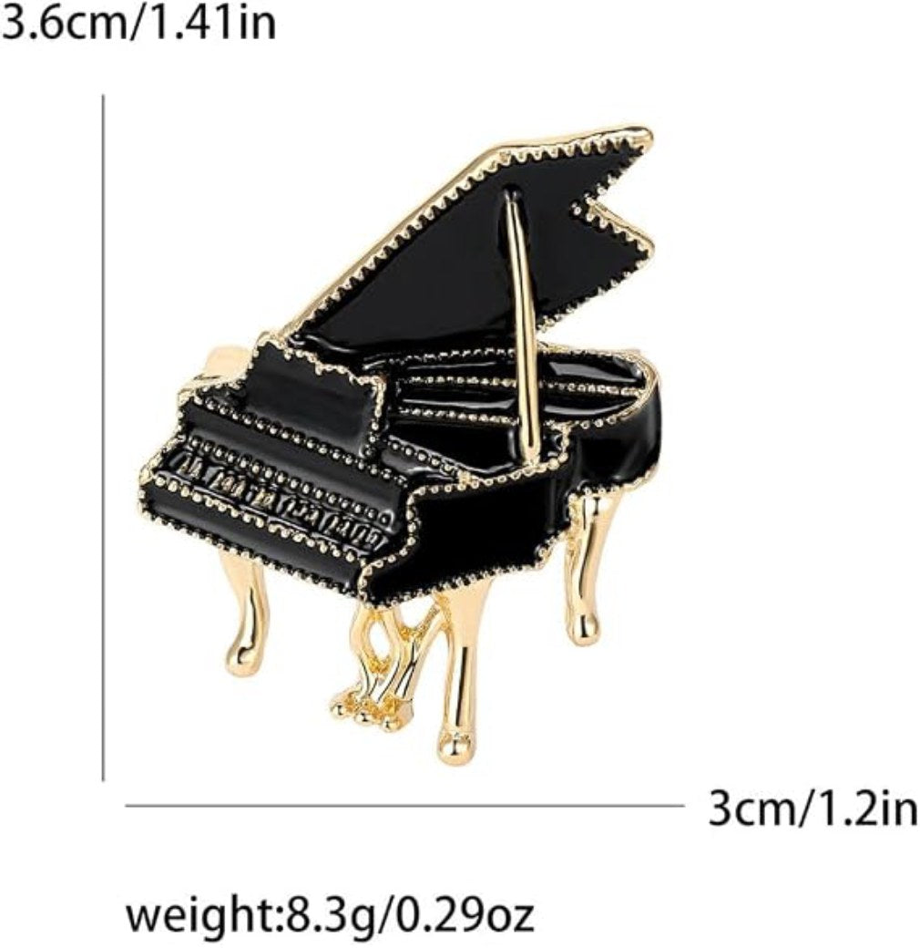 Klavier Brosche Schwarz Gold mit Maßangaben