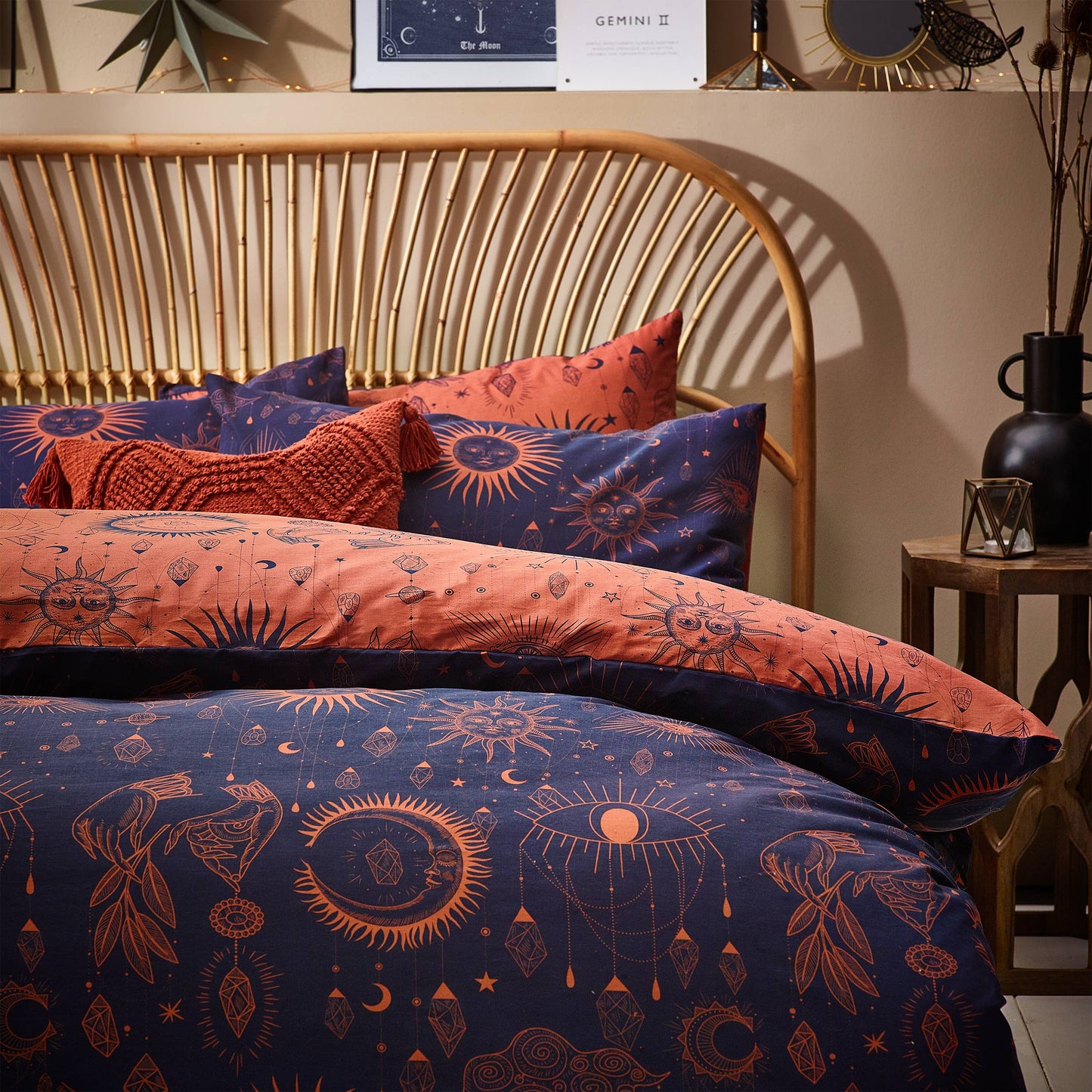 Ethno Bettbezug-Set „Constellation Celestial“ in Bronze/Navy Wendebettwäsche