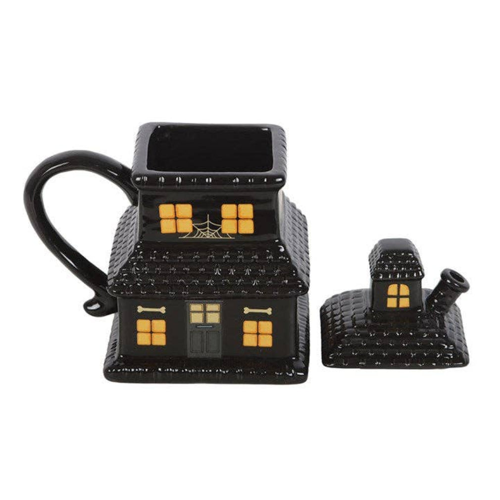 Schwarzer Spukhaus mit Deckel Gothic 3D Tasse