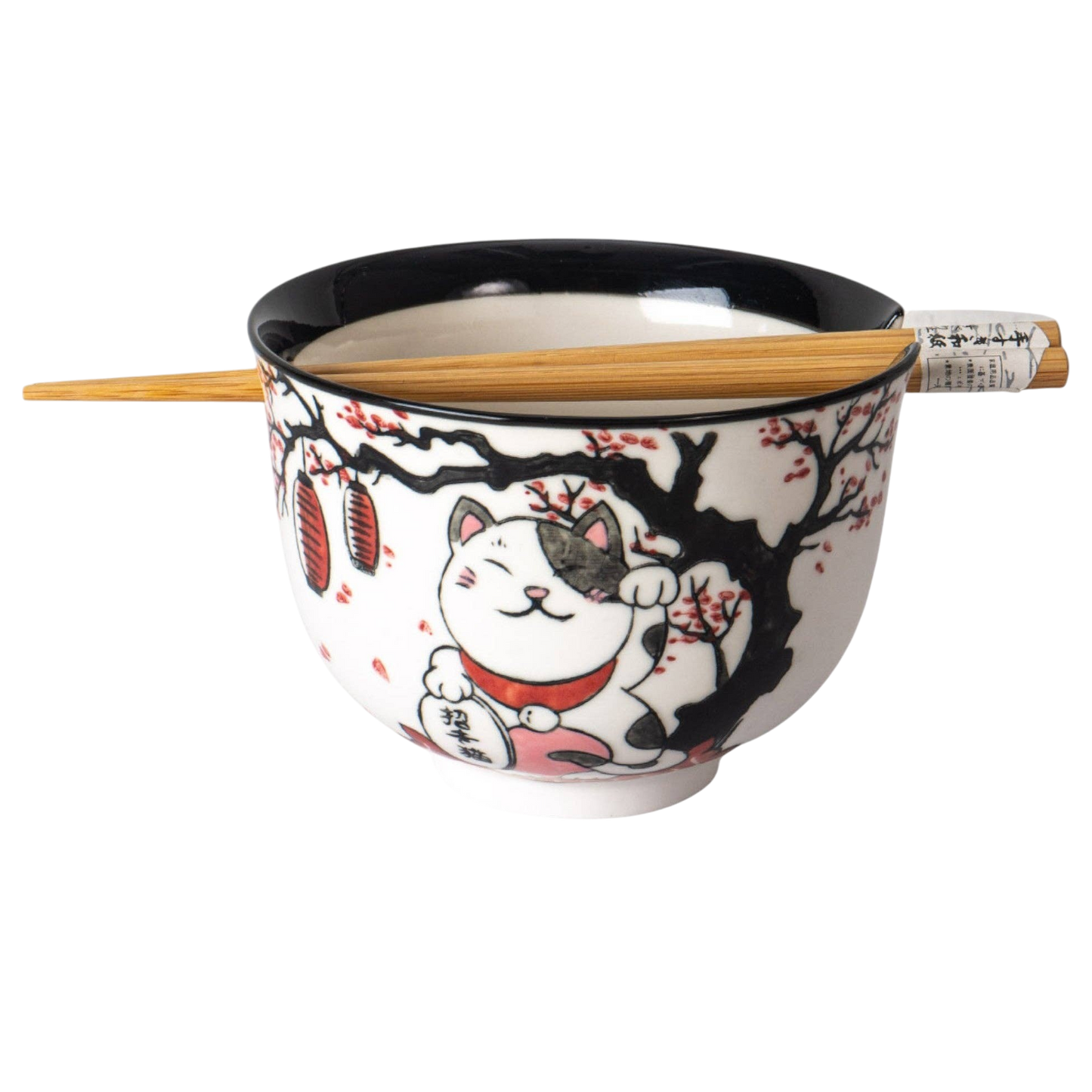 Glückskatzen-Ramen-Bowl Schale „Maneki-Neko“ mit Essstäbchen
