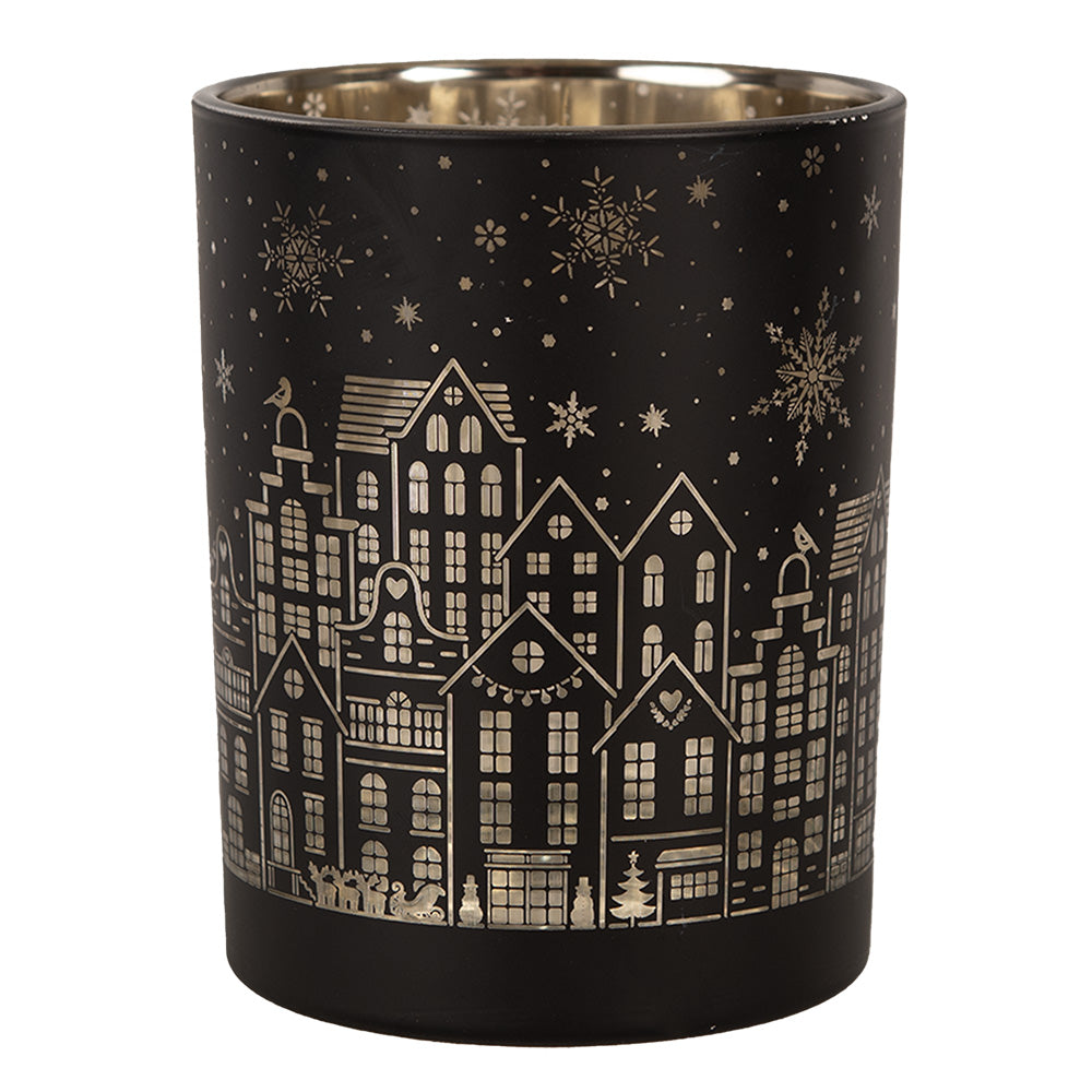 Clayre & Eef Teelichthalter-Set Weihnachtsstadt Schwarz 2-teilig