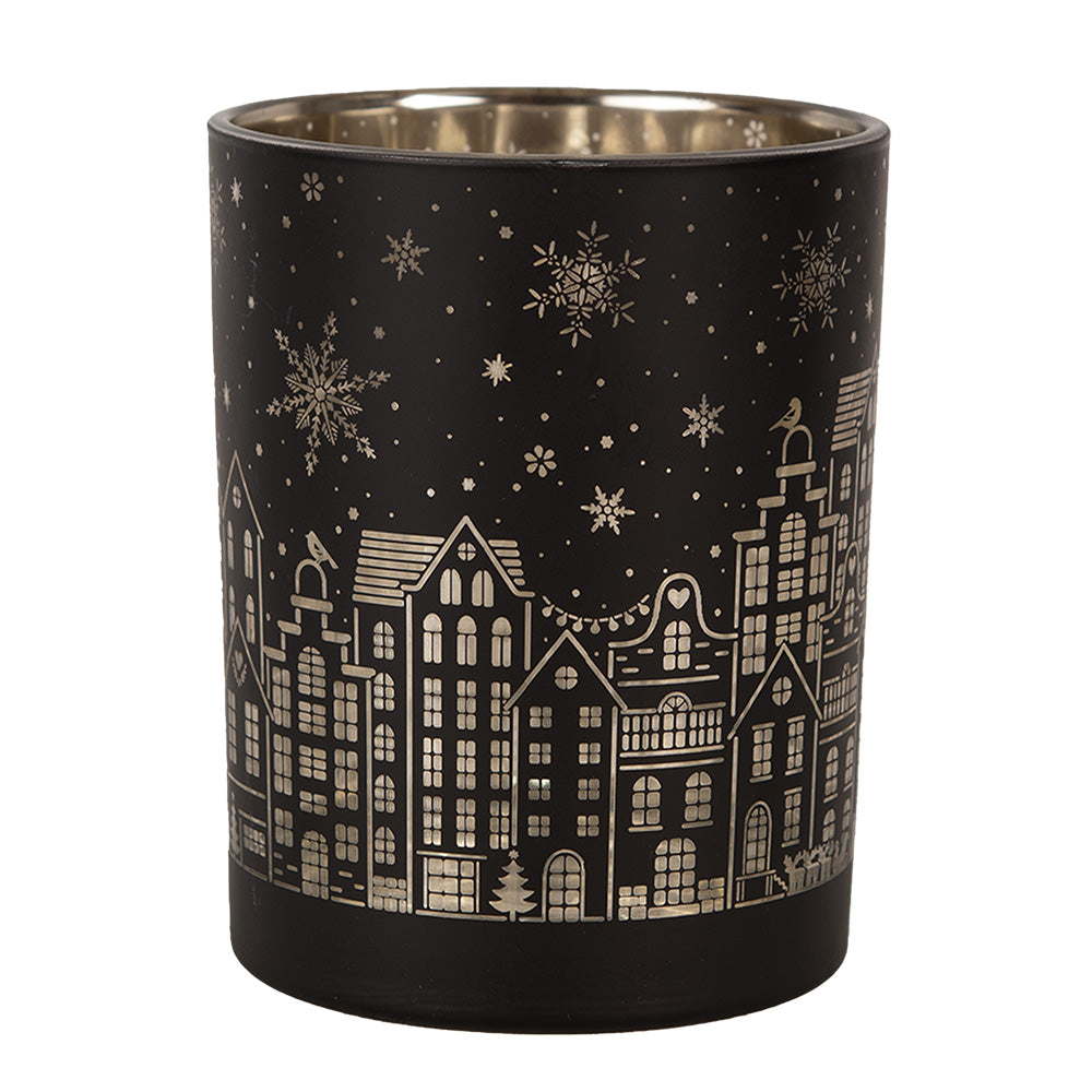 Clayre & Eef Teelichthalter-Set Weihnachtsstadt Schwarz 2-teilig
