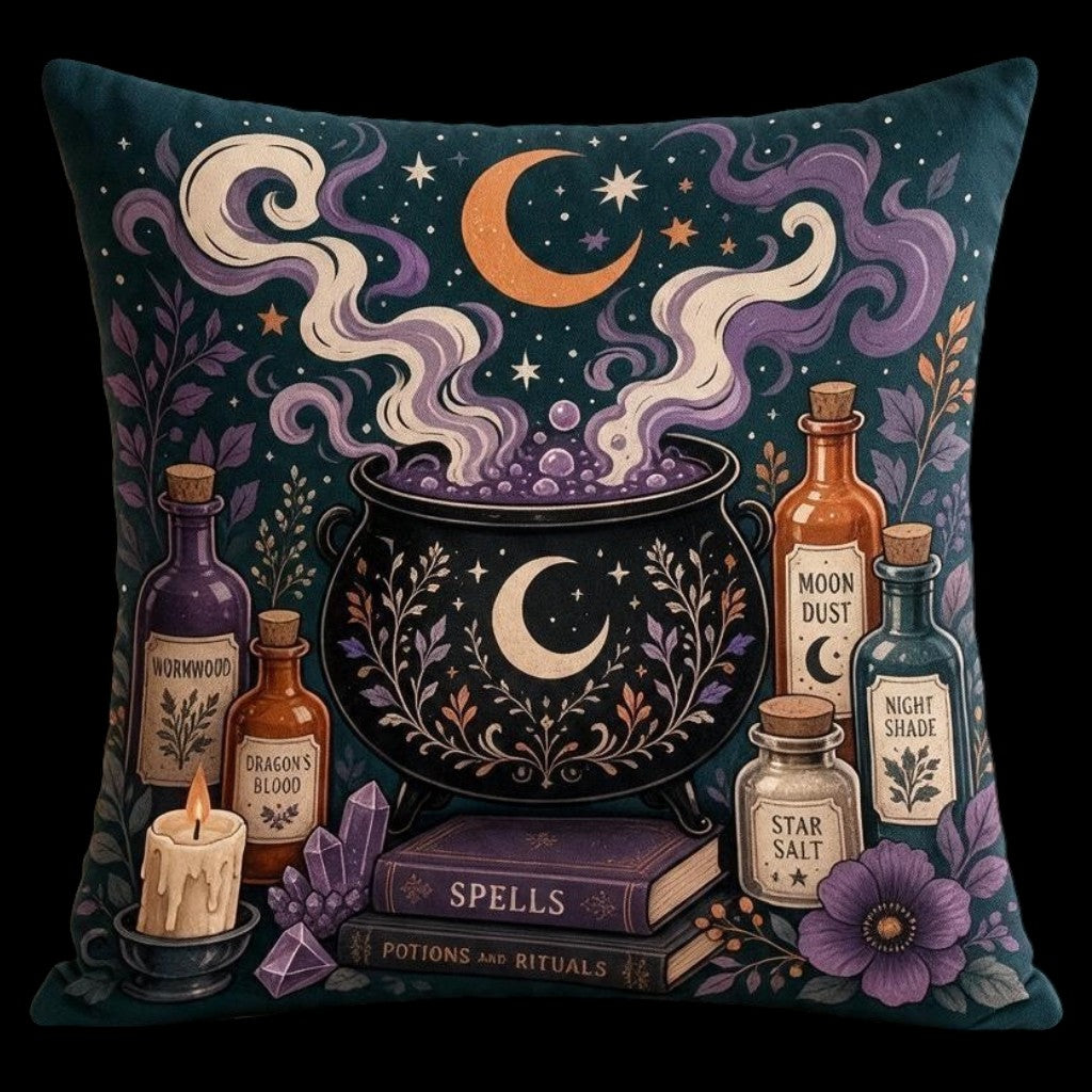Witch Gothic-Dekokissen mit Zauberkessel 45 × 45 cm