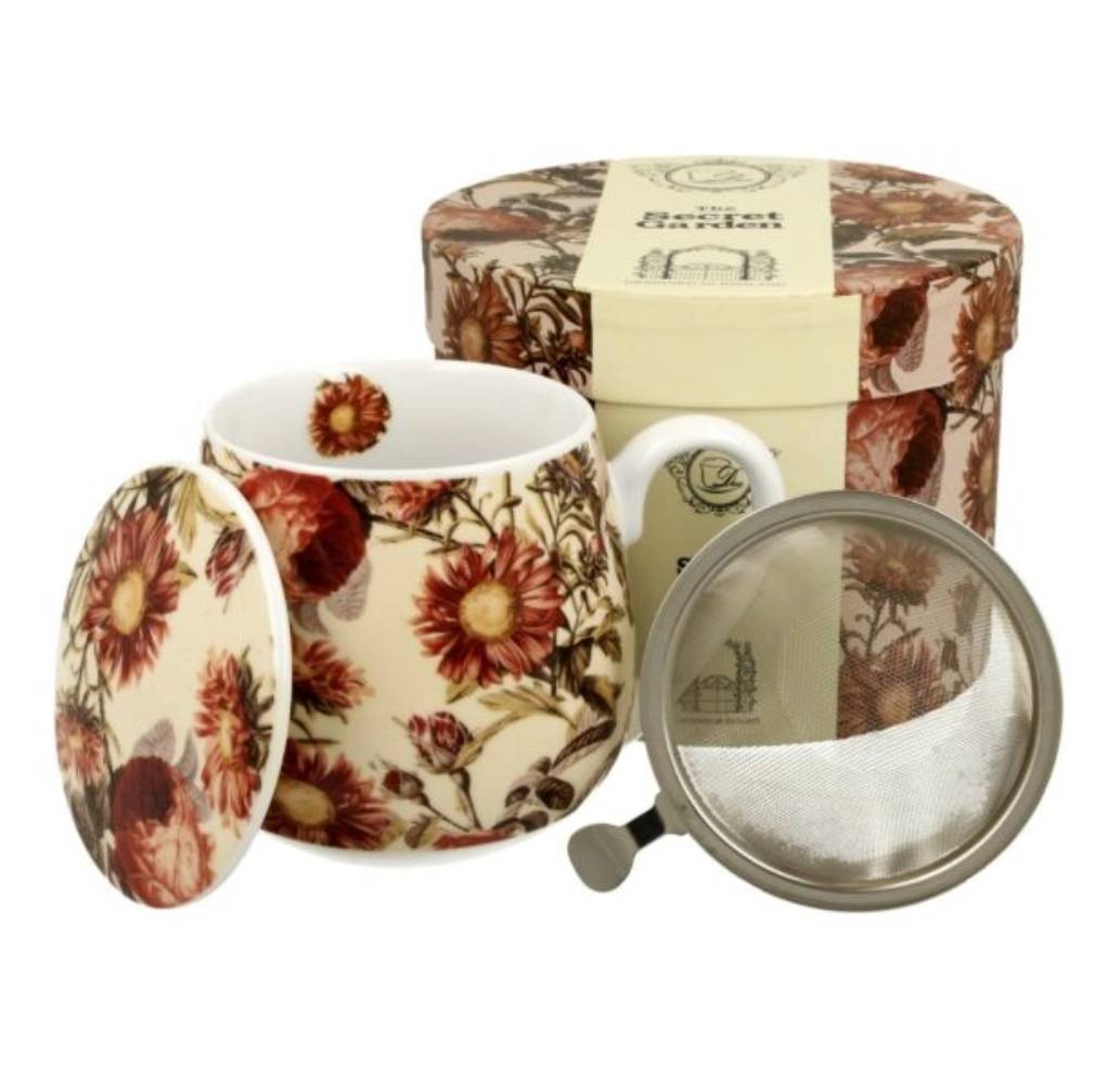 Vintage Duo Faßbecher Peony 430 ml Pfingstrose mit Teesieb