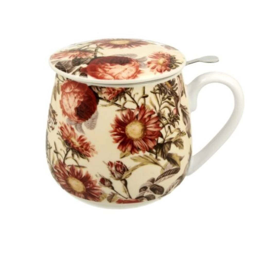 Vintage Duo Faßbecher Peony 430 ml Pfingstrose mit Teesieb