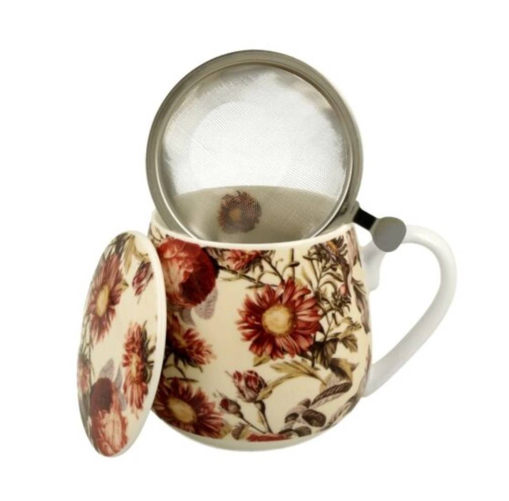 Vintage Duo Faßbecher Peony 430 ml Pfingstrose mit Teesieb