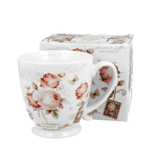 Vintage Duo Tasse mit Fuß zarte Rose 460 ml