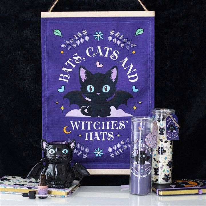 Gothic Ölbrenner und Wachswärmer black Cat with Batwings