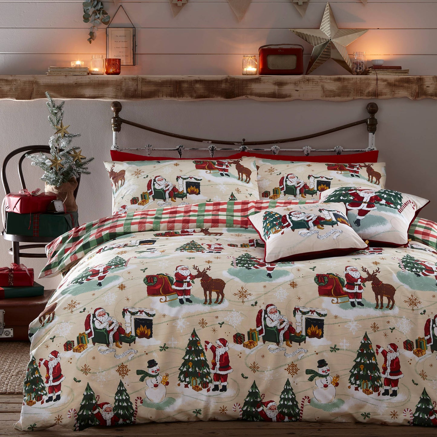 Vintage Bettwäsche Set Weihnachtsmann "Jolly Santa" Wendebettwäsche