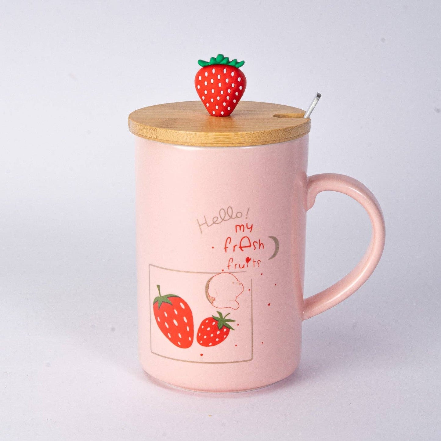 3D Niedliche Erdbeer-Keramik Tasse mit Deckel und Löffel 400 ml