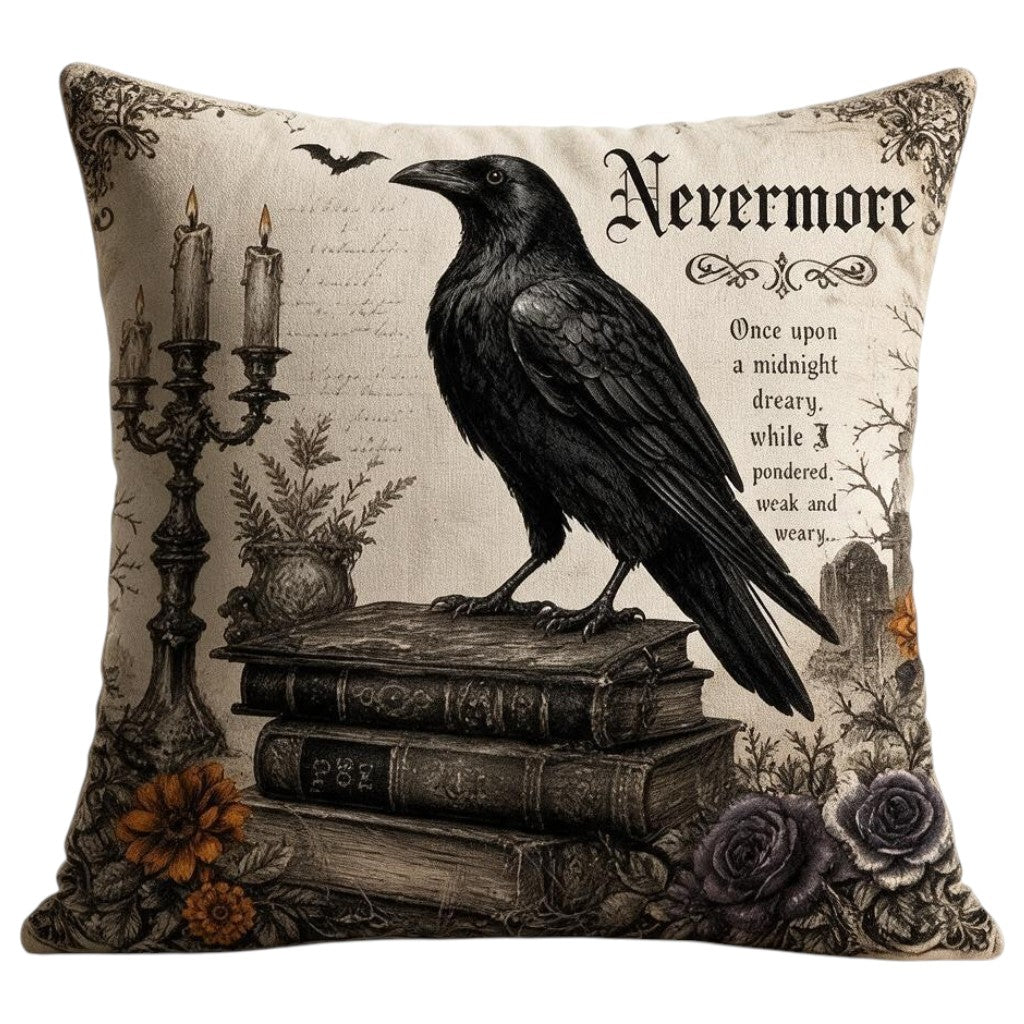 Nevermore Gothic-Dekokissen mit Rabenmotiv und Füllkissen 45x45 cm