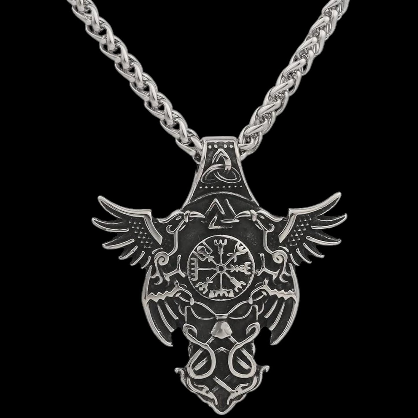 Odin's Ravens Viking Compass Edelstahl Halskette mit Anhänger