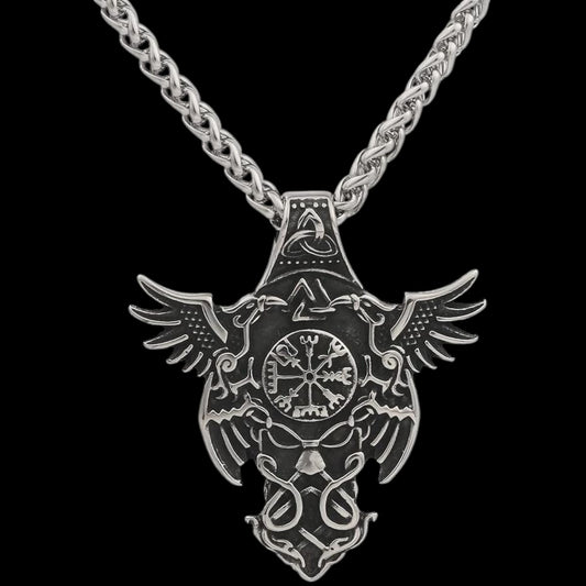 Odin's Ravens Viking Compass Edelstahl Halskette mit Anhänger
