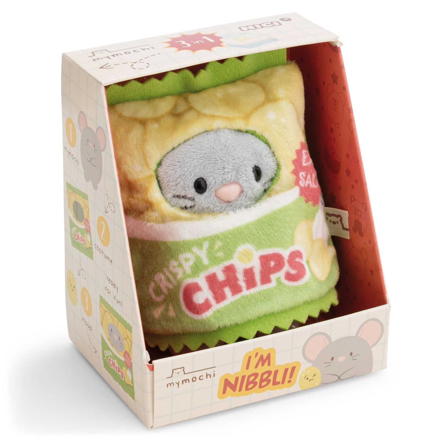mymochi Maus Nibbli – Verpackung NICI geöffnet mit Inhalt
