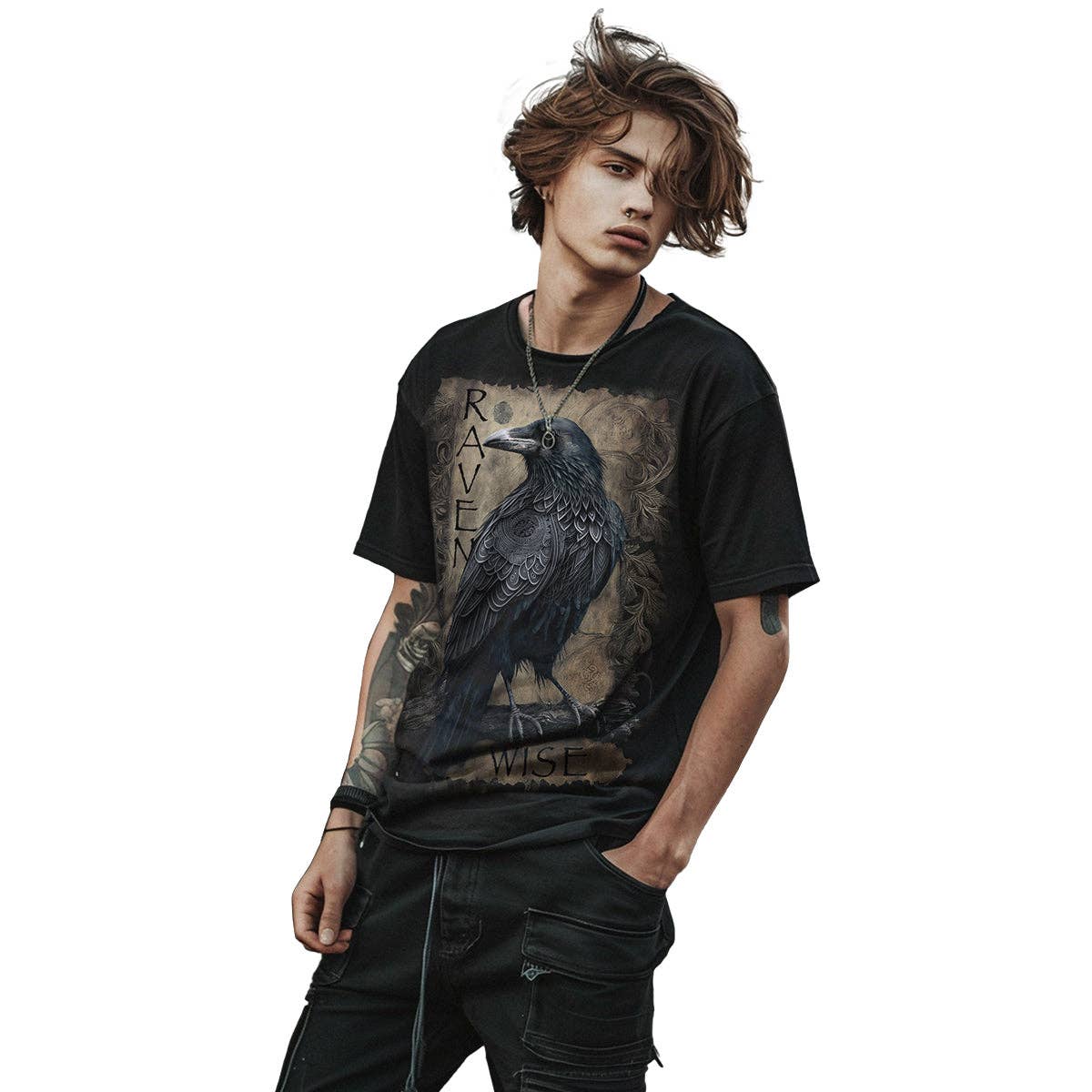 Gothic Shirt Raven Wise Spiral Schwarz