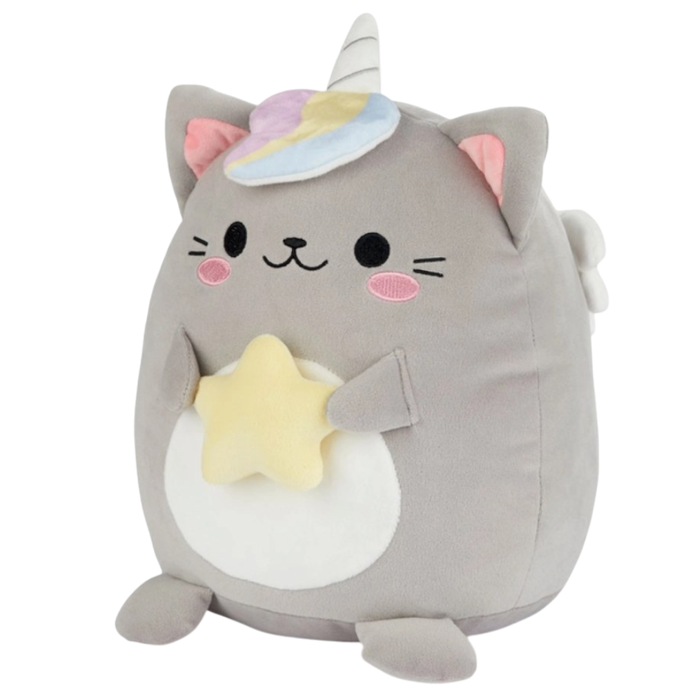 Caticorn Kuscheltier Vorderansicht mit blauem Hintergrund