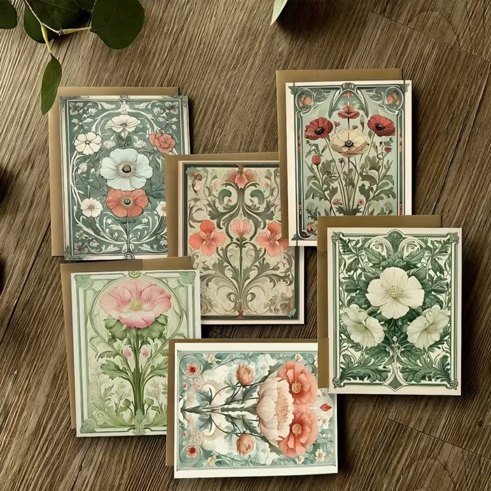 Art-Nouveau-Grußkarten Set mit Kraftpapier-Umschlägen – Übersicht und Maße