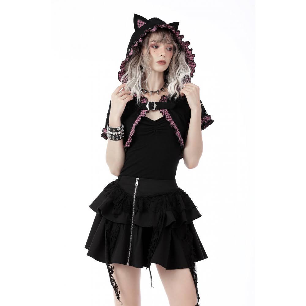 Gothic Kawaii Bolero schwarz-pink mit Katzenohren