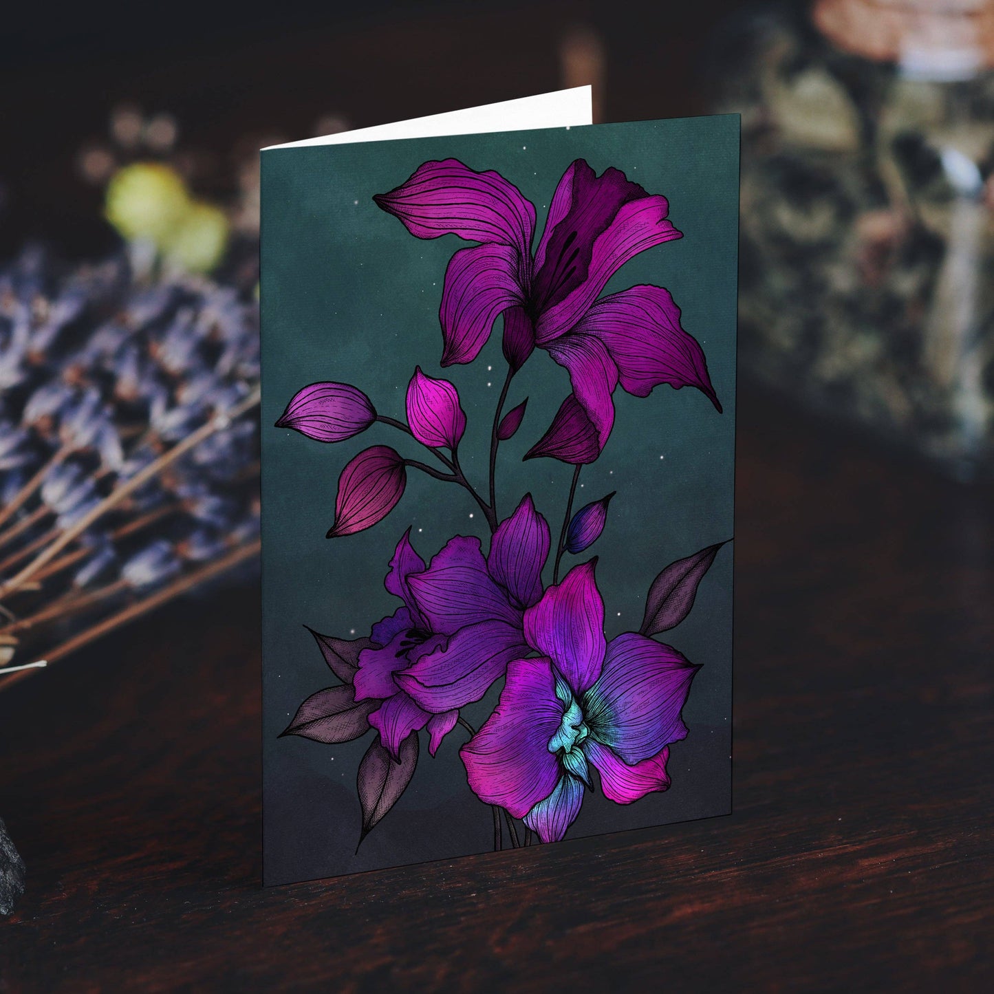 Violette Orchideen - Grußkarte (glänzend)