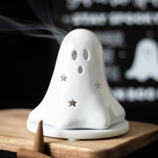 Halloween-Geister-Teelichthalter und Weihrauchkegelhalter aus Keramik