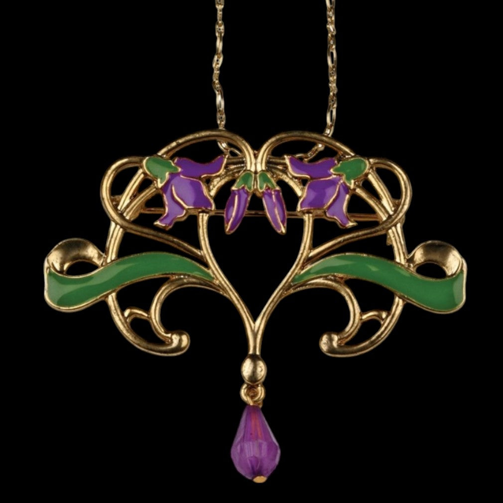 Jugendstil Veilchen Anhänger-Kette – schwarzer Hintergrund