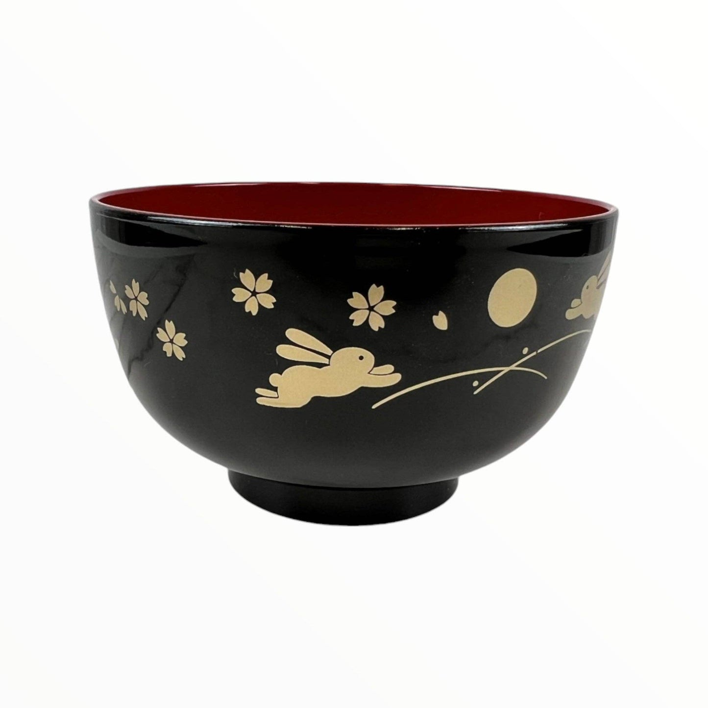 Japanische Suppenschale „Häschen & Mond“ schwarz-rot aus Kunststoff
