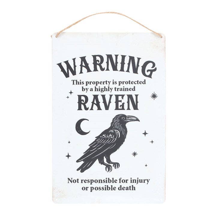 Gothic Türschild mit Raben schwarz-weiß