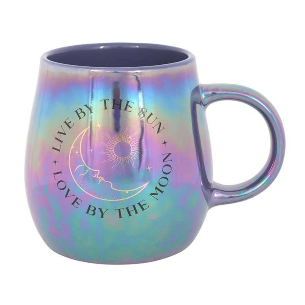 Lebe nach der Sonne, liebe nach dem Mond schillernde Tasse