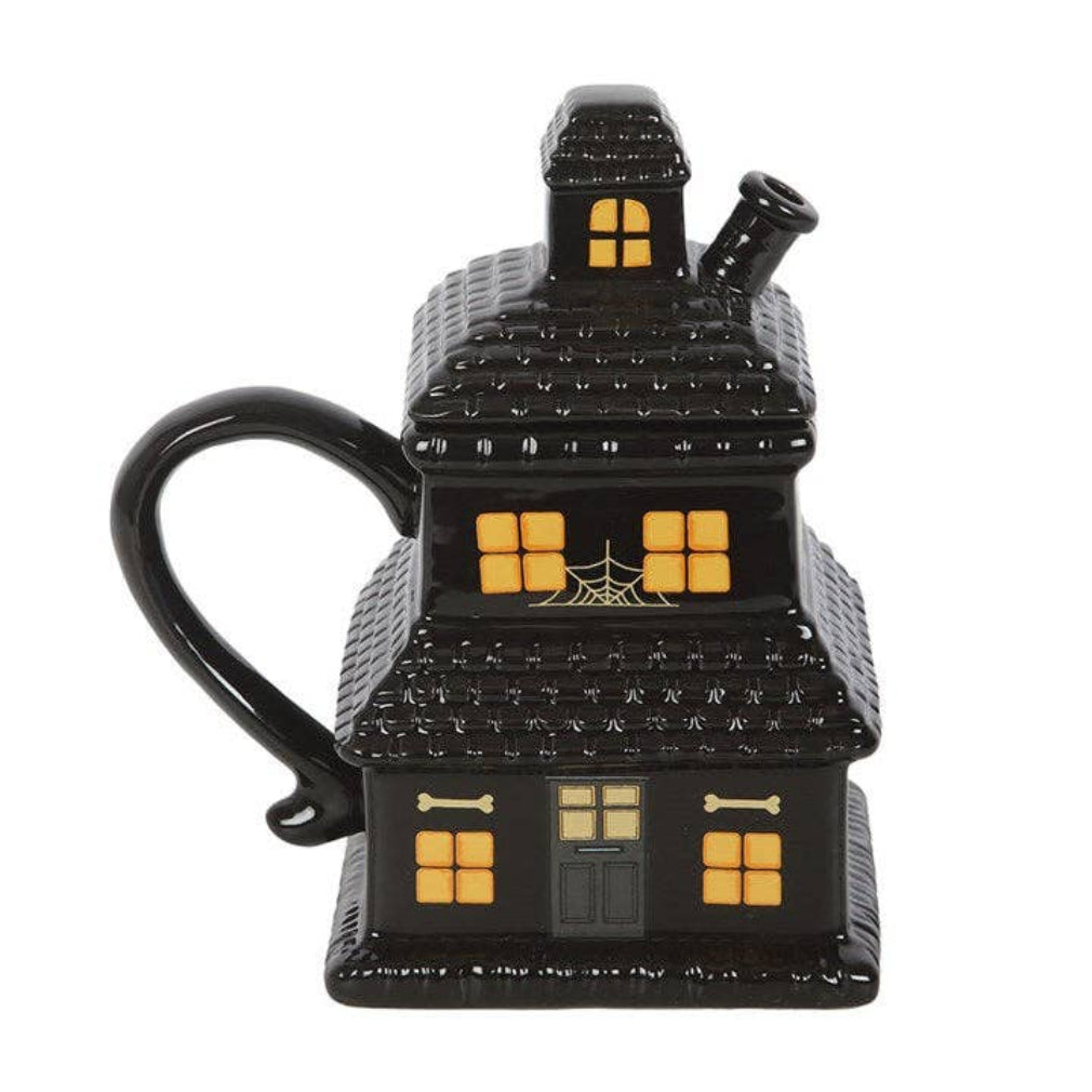 Schwarzer Spukhaus mit Deckel Gothic 3D Tasse