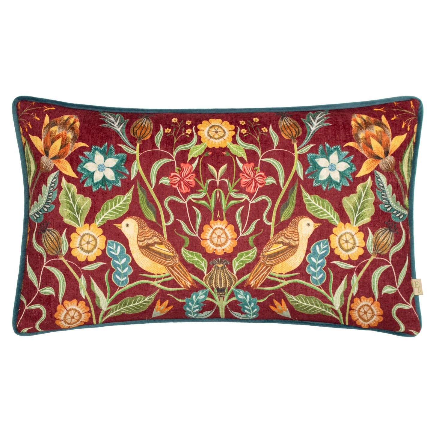 Evans Lichfield Dekokissen „Hawthorn Birds“ – 30 x 50 cm bordeaux