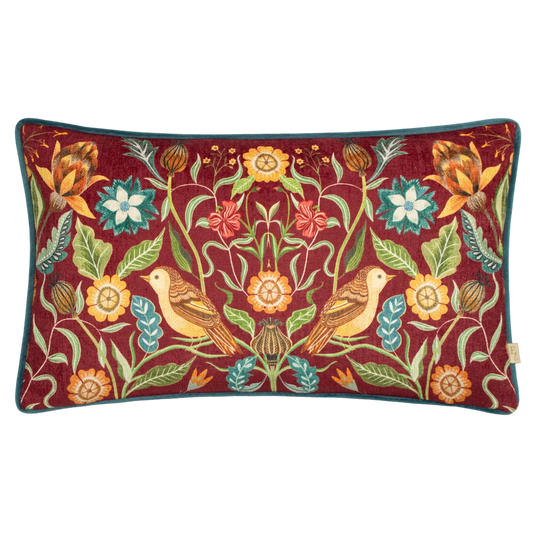 Evans Lichfield Dekokissen „Hawthorn Birds“ – 30 x 50 cm bordeaux