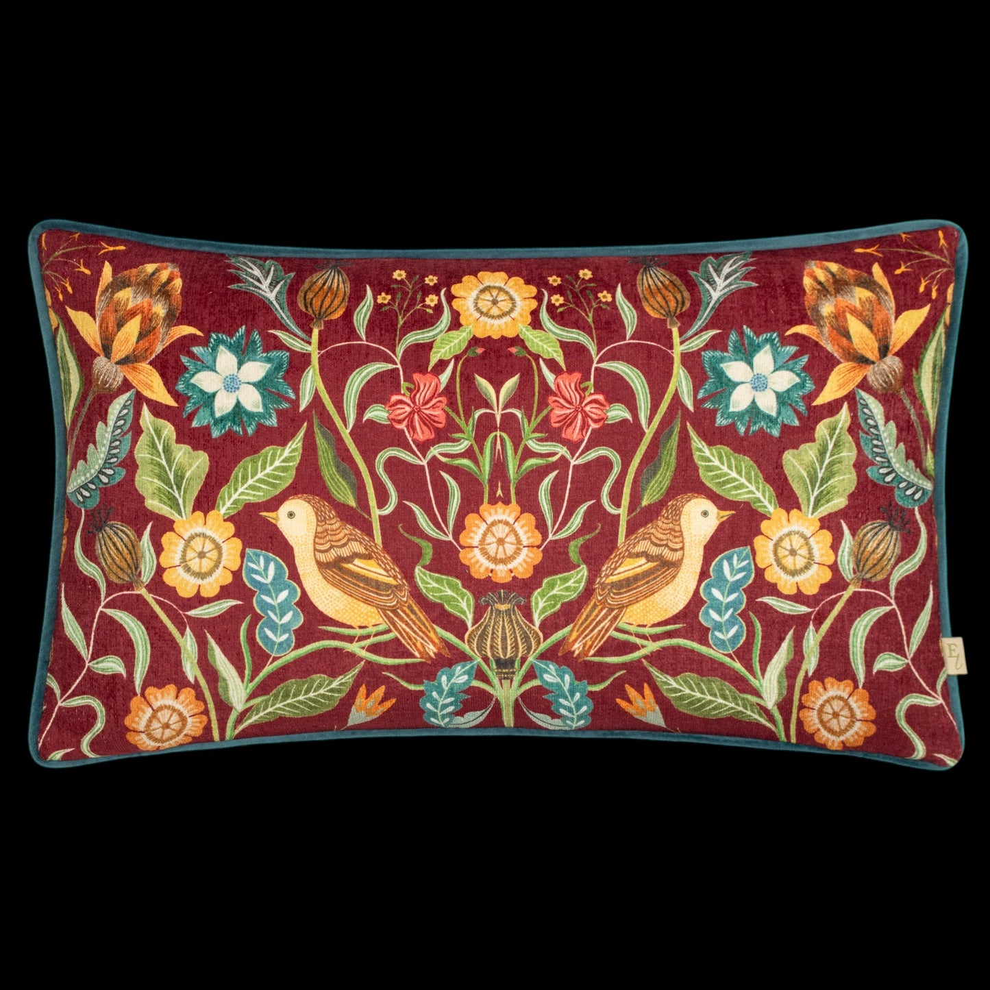 Evans Lichfield Dekokissen „Hawthorn Birds“ – 30 x 50 cm bordeaux