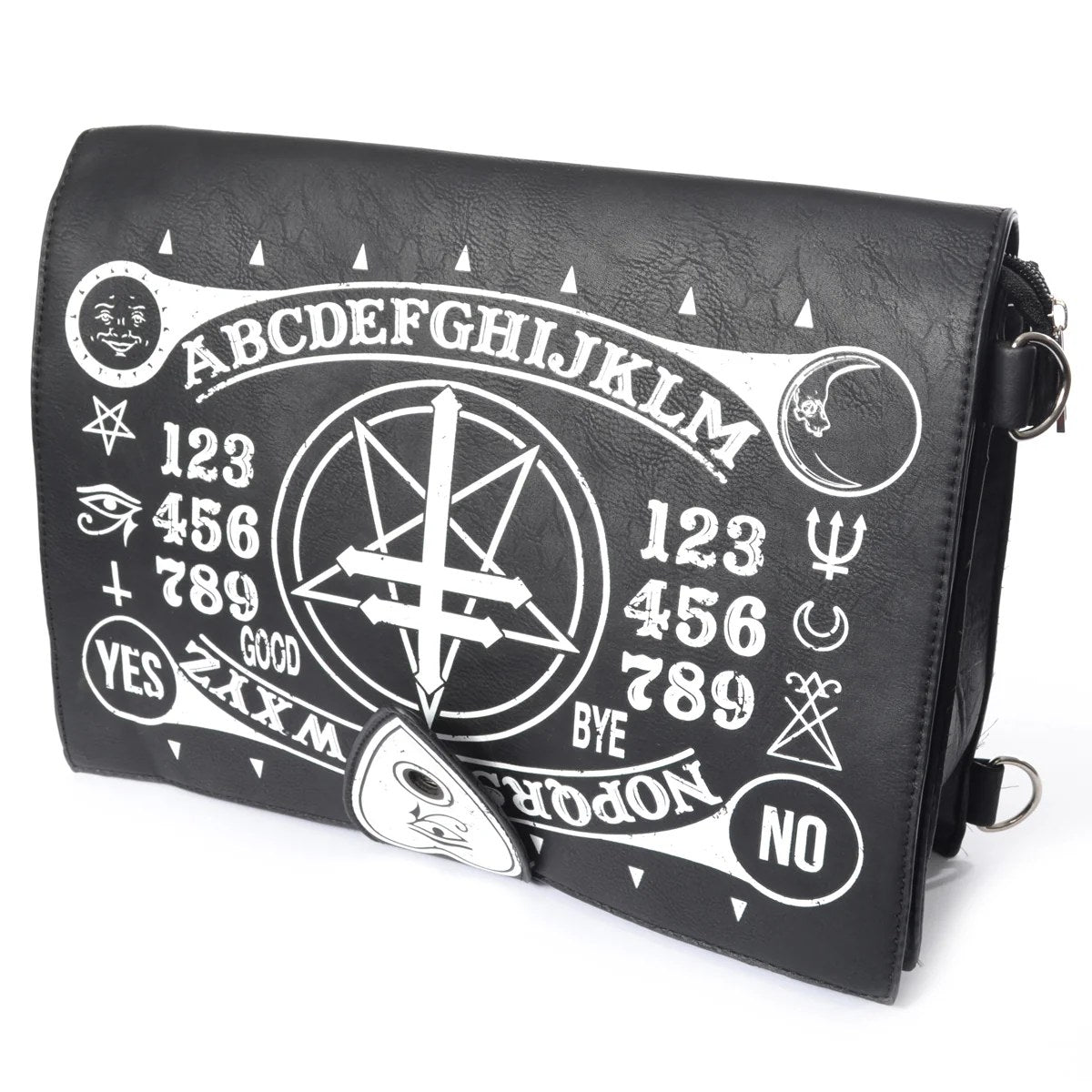 Mystische Gothic Ouija Board Umhängetasche – Schwarz-Weiß