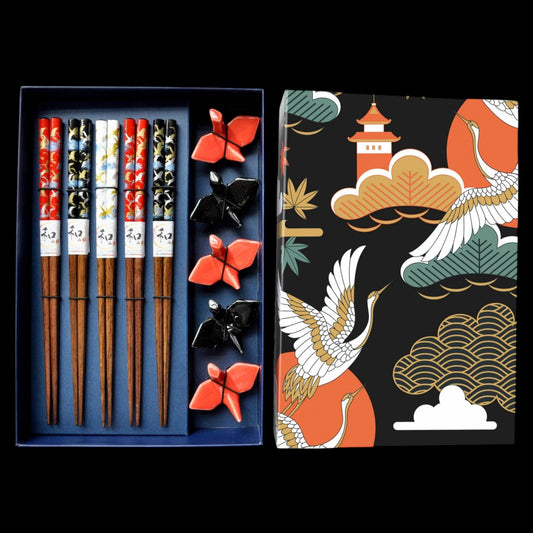 Klassisches Japanisches Essstäbchen-Geschenkset "Kranich"