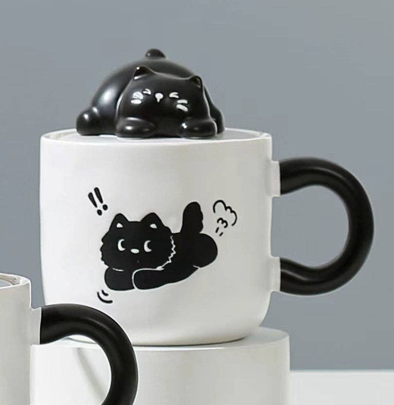 Urban Tokyo "Whimsical Black Cat" Tasse mit Deckel 3D 390 ml