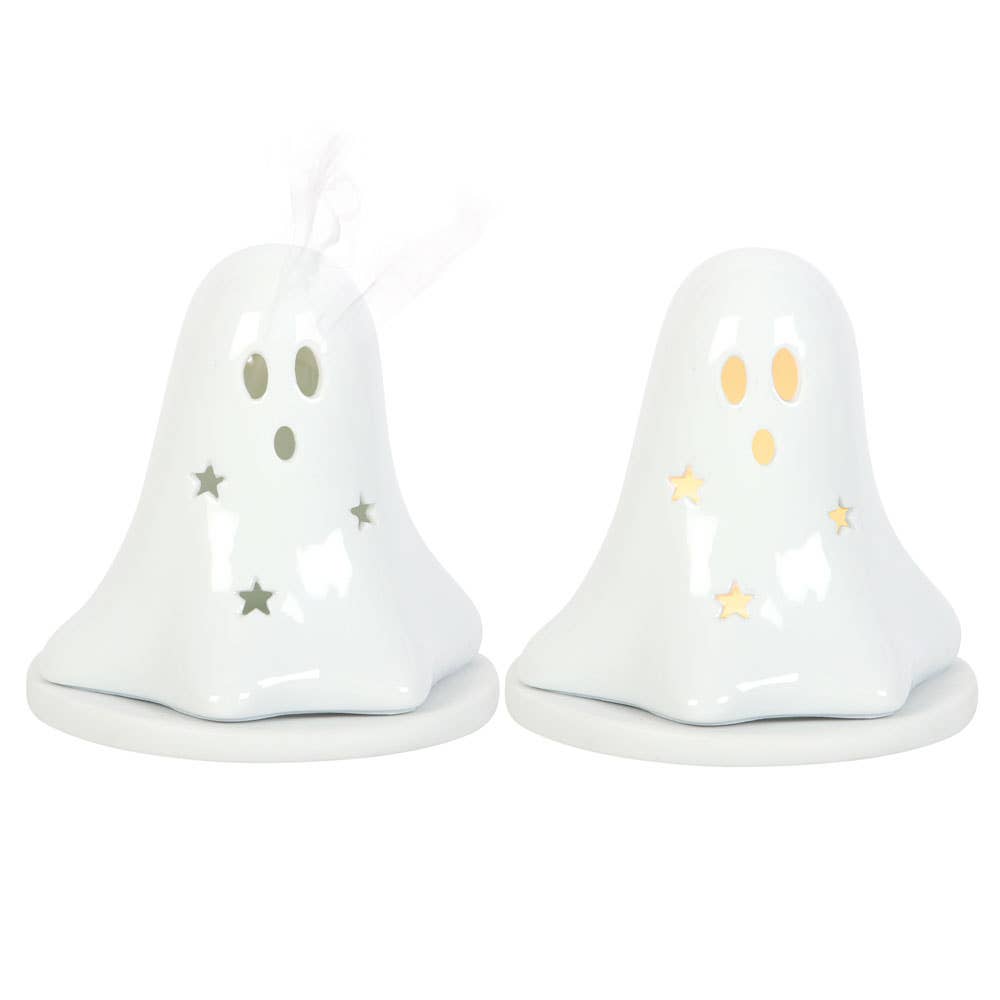 Halloween-Geister-Teelichthalter und Weihrauchkegelhalter aus Keramik