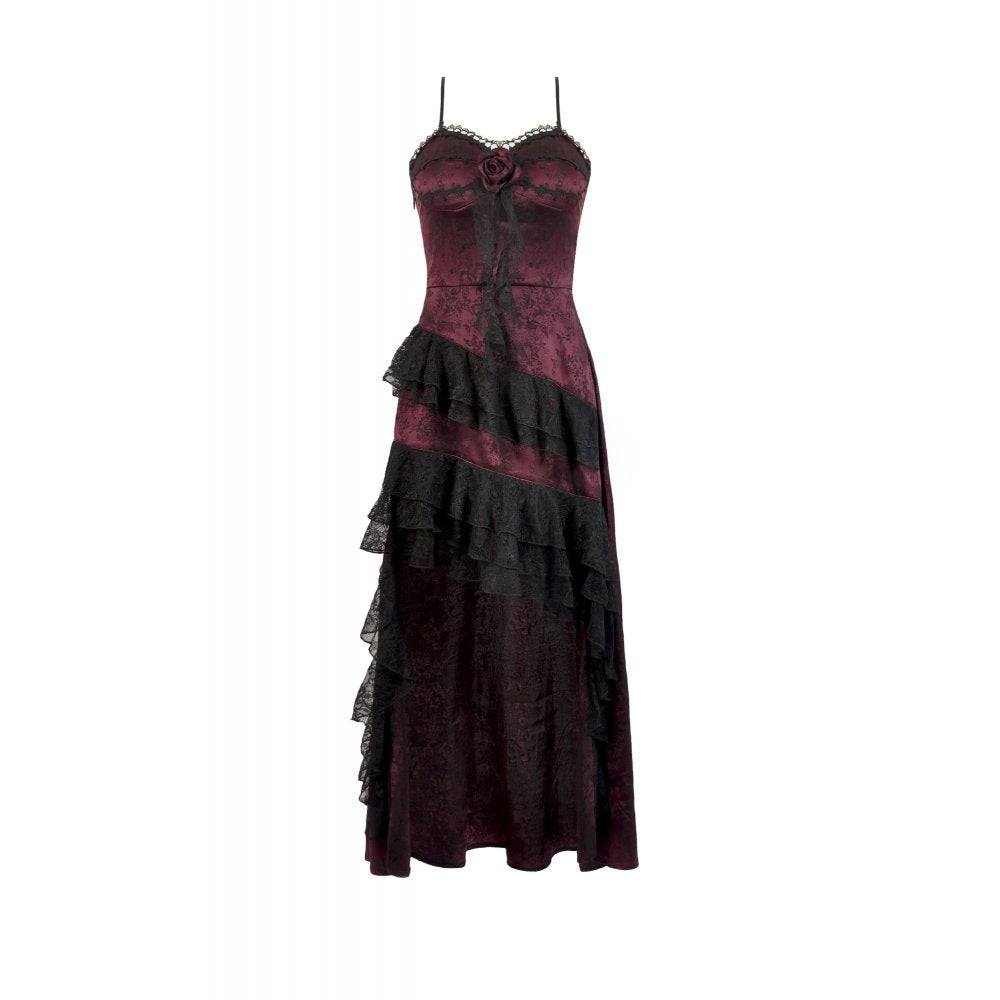 Dark romance Kleid mit Spitze in bordeaux asymmetrisch