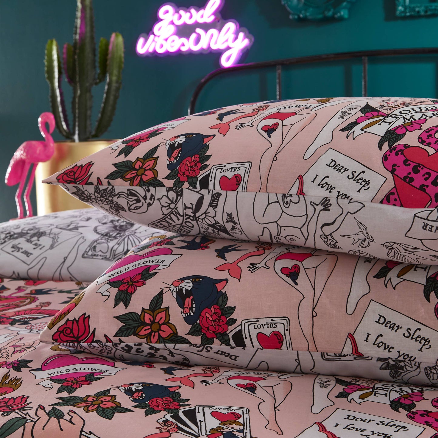 Retro Bettwäsche Set Tattoo vintage Design 50er Jahre "Inked"