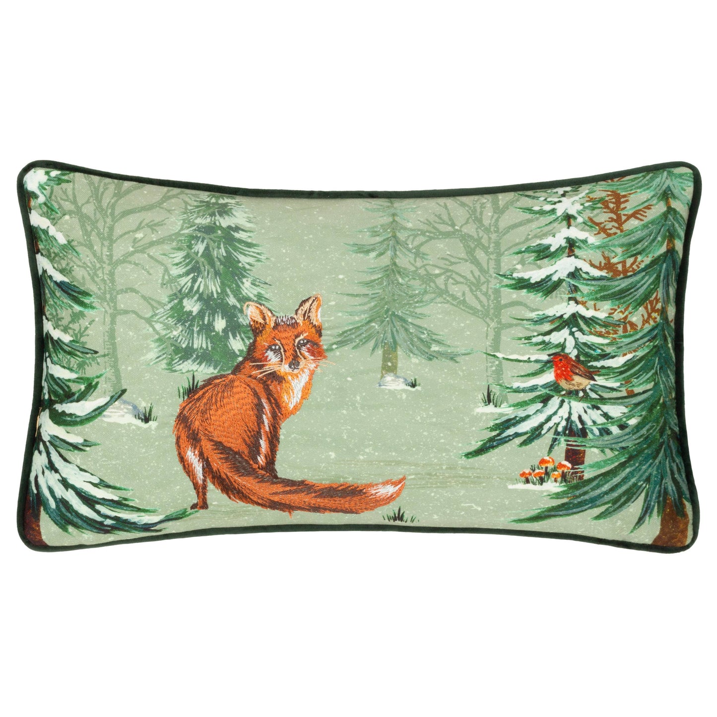 Vintage Kissen mit Füllung Dekokissen Samt "Fuchs im Wald" 30 x 50