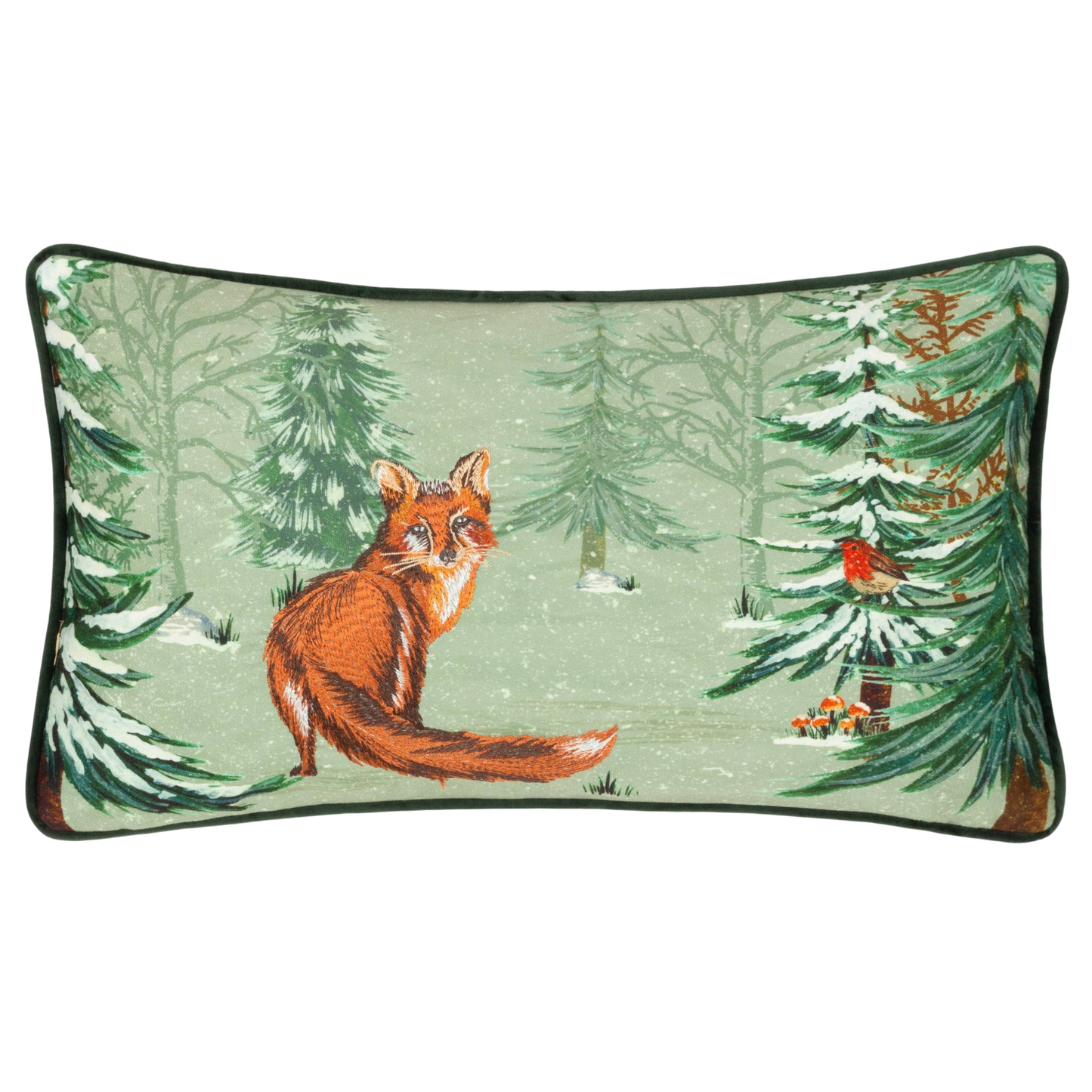 Vintage Kissen mit Füllung Dekokissen Samt "Fuchs im Wald" 30 x 50