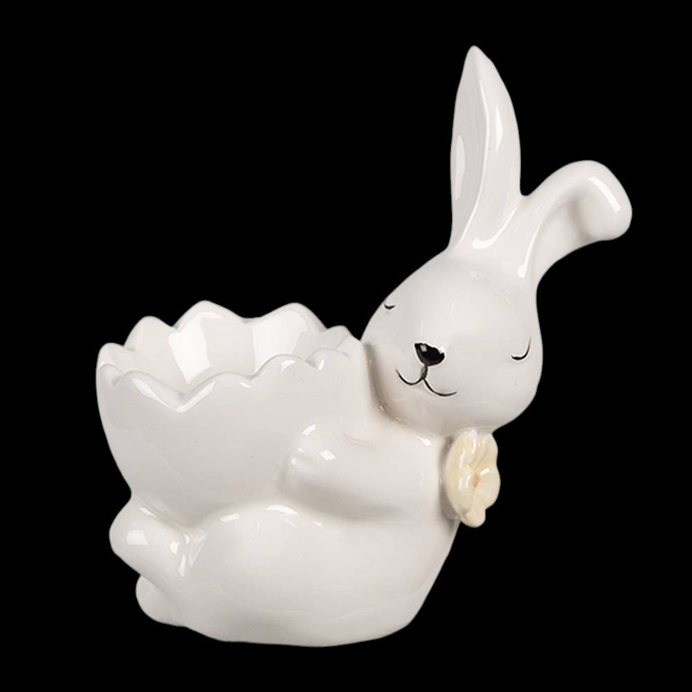 Eierbecher Hase 11 cm weißer vintage Deko für Ostern