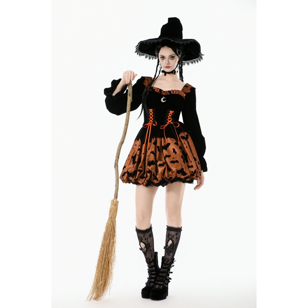 Dark in Love Halloween Kleid aus Samt mit Schnürung Fledermäuse