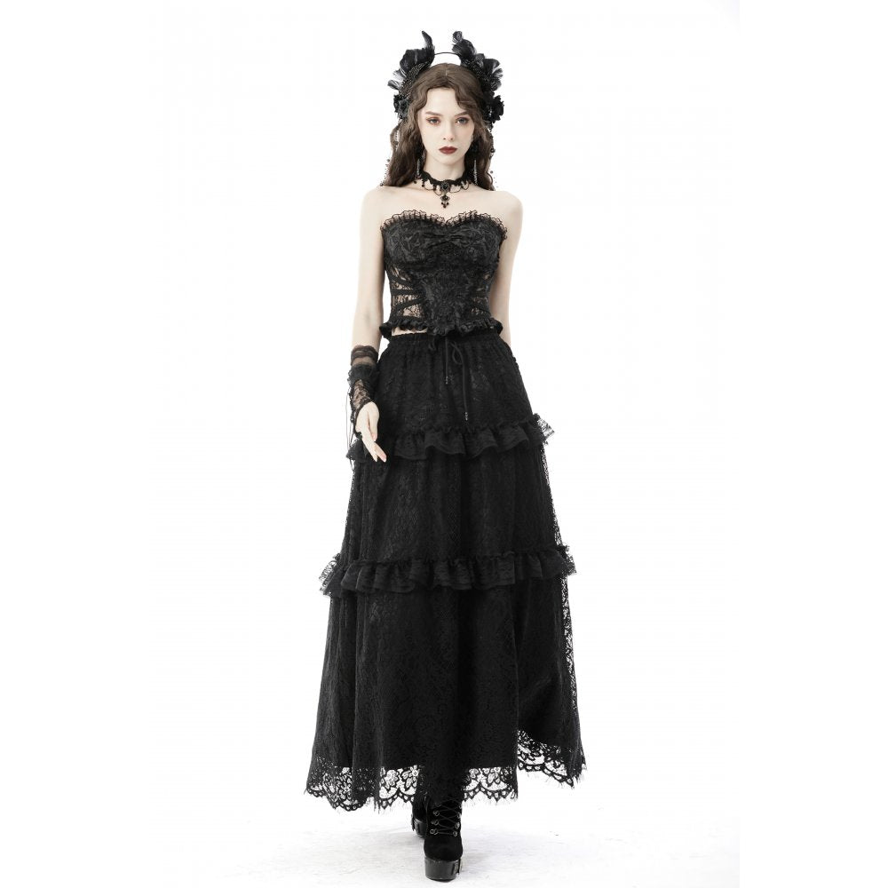 Langer Gothic Rock aus Spitze Rüschen
