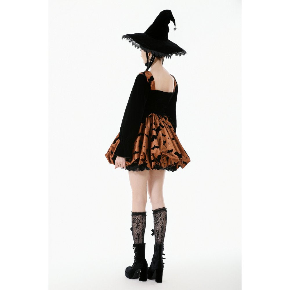 Dark in Love Halloween Kleid aus Samt mit Schnürung Fledermäuse
