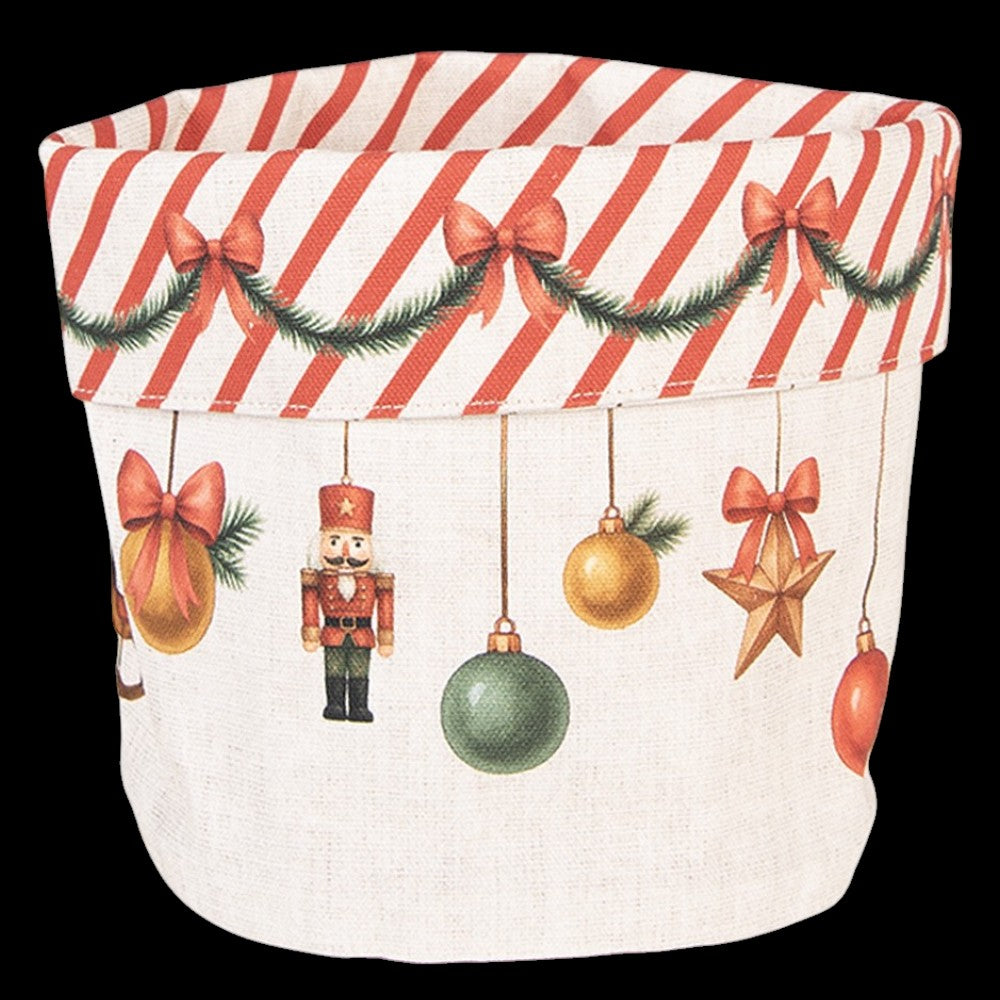 Weihnachtlicher Brotkorb Baumwolle Beige-Rot – Ø 15 × 16 cm