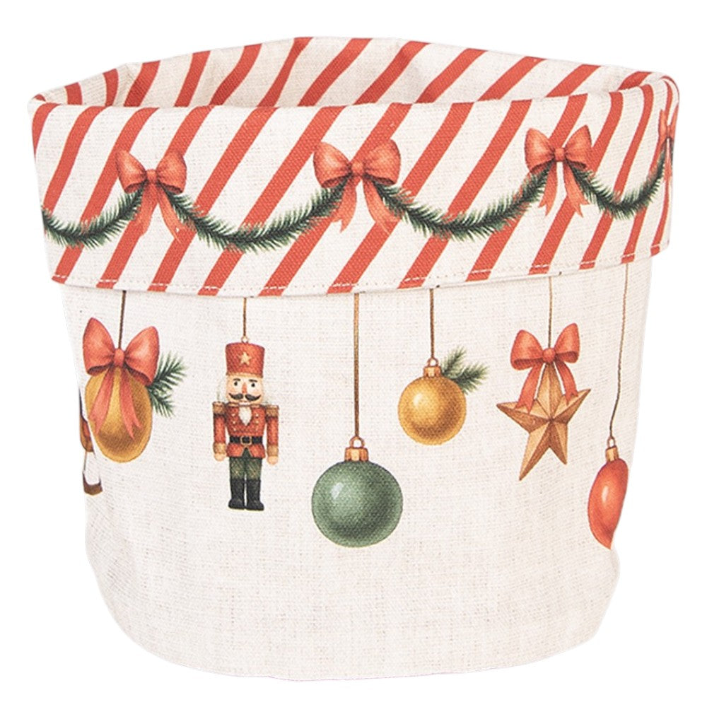 Weihnachtlicher Brotkorb Baumwolle Beige-Rot – Ø 15 × 16 cm