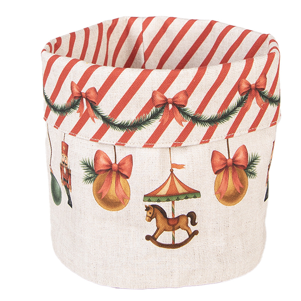 Weihnachtlicher Brotkorb Baumwolle Beige-Rot – Ø 15 × 16 cm