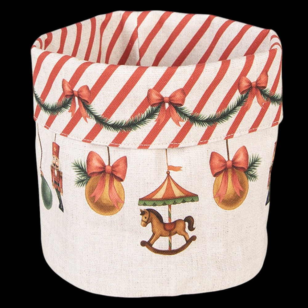 Weihnachtlicher Brotkorb Baumwolle Beige-Rot – Ø 15 × 16 cm