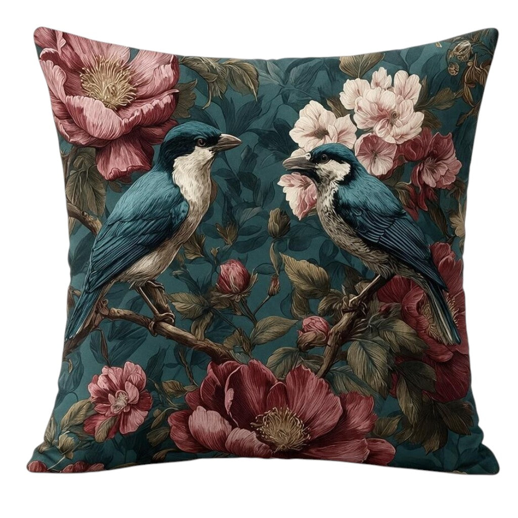 Vintage Dekokissen mit Blütenmotiv & Vogelmotiv mit Füllkissen 45 × 45 cm
